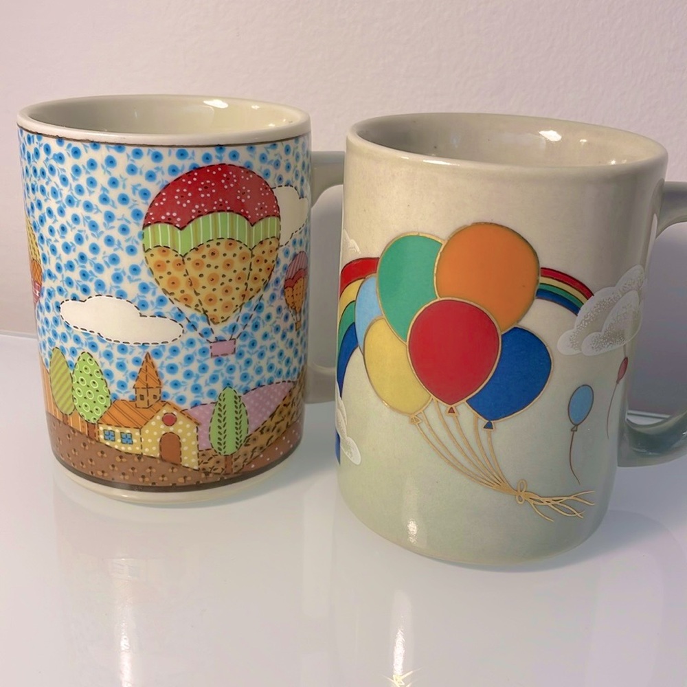 Vintage Otagiri Japan balloon + clouds mugs- Pair of two different mugs